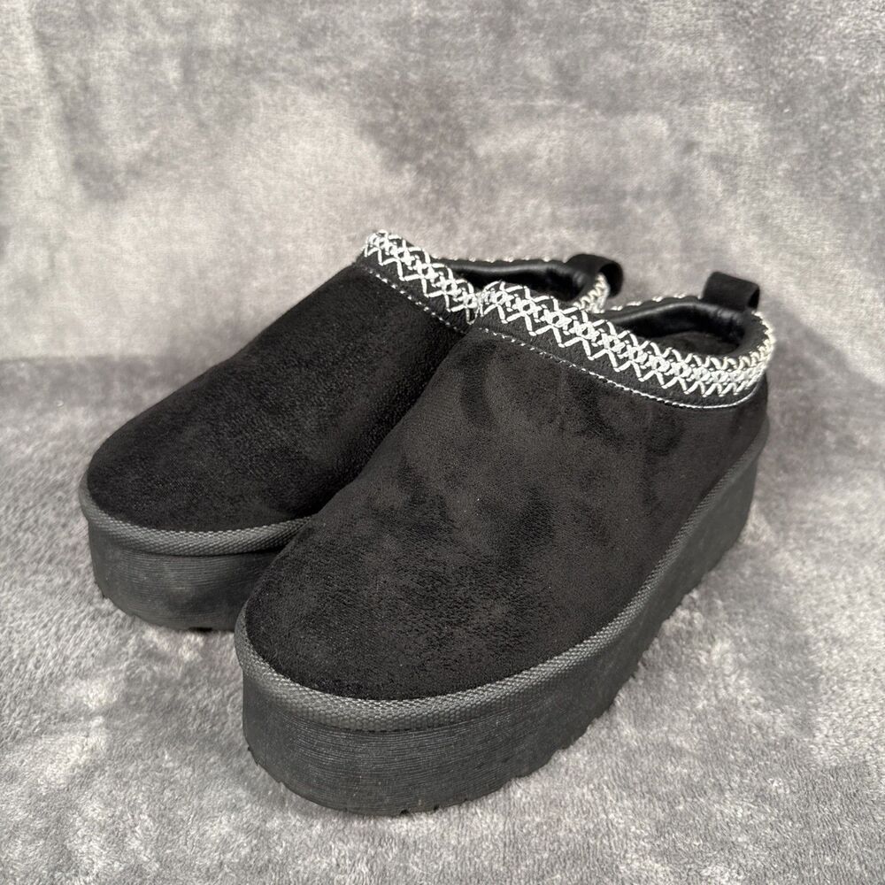 Mudd Black Stormy White Embroidered Platform Slip On Clog Shoes Womens Size 7